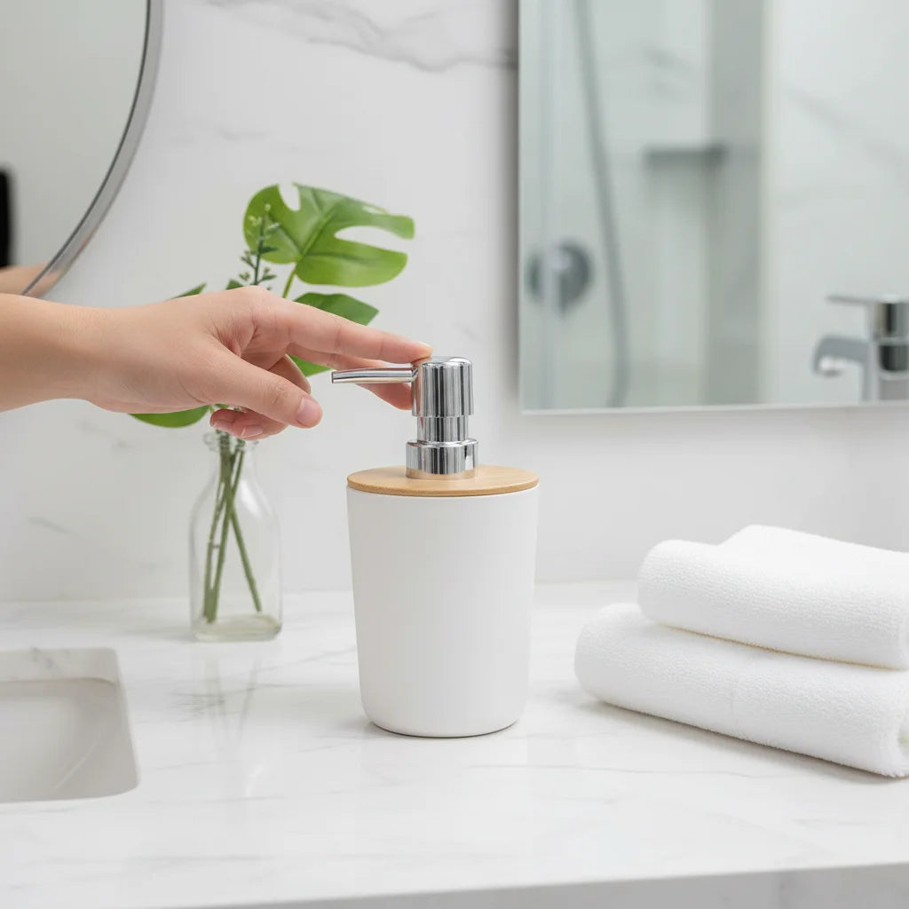 Eco-friendly Modern Bamboo Fiber Biodegradable Hand Soap Dispenser Bottle 200ML Bathroom Home Family Use