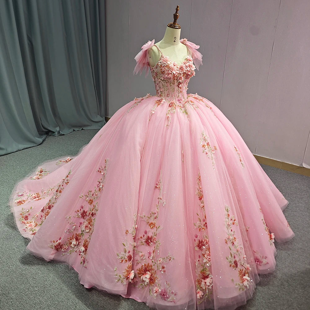 Jancember 1255 Generous Sleeveless Lace-up Pink Quinceanera Ball Gown Girls Dresses