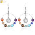 CSJA 7 Chakra Tree of Life Natural Round Gem Stone Bead Women Drop Earrings Reiki Healing Bohemian Jewelry E769