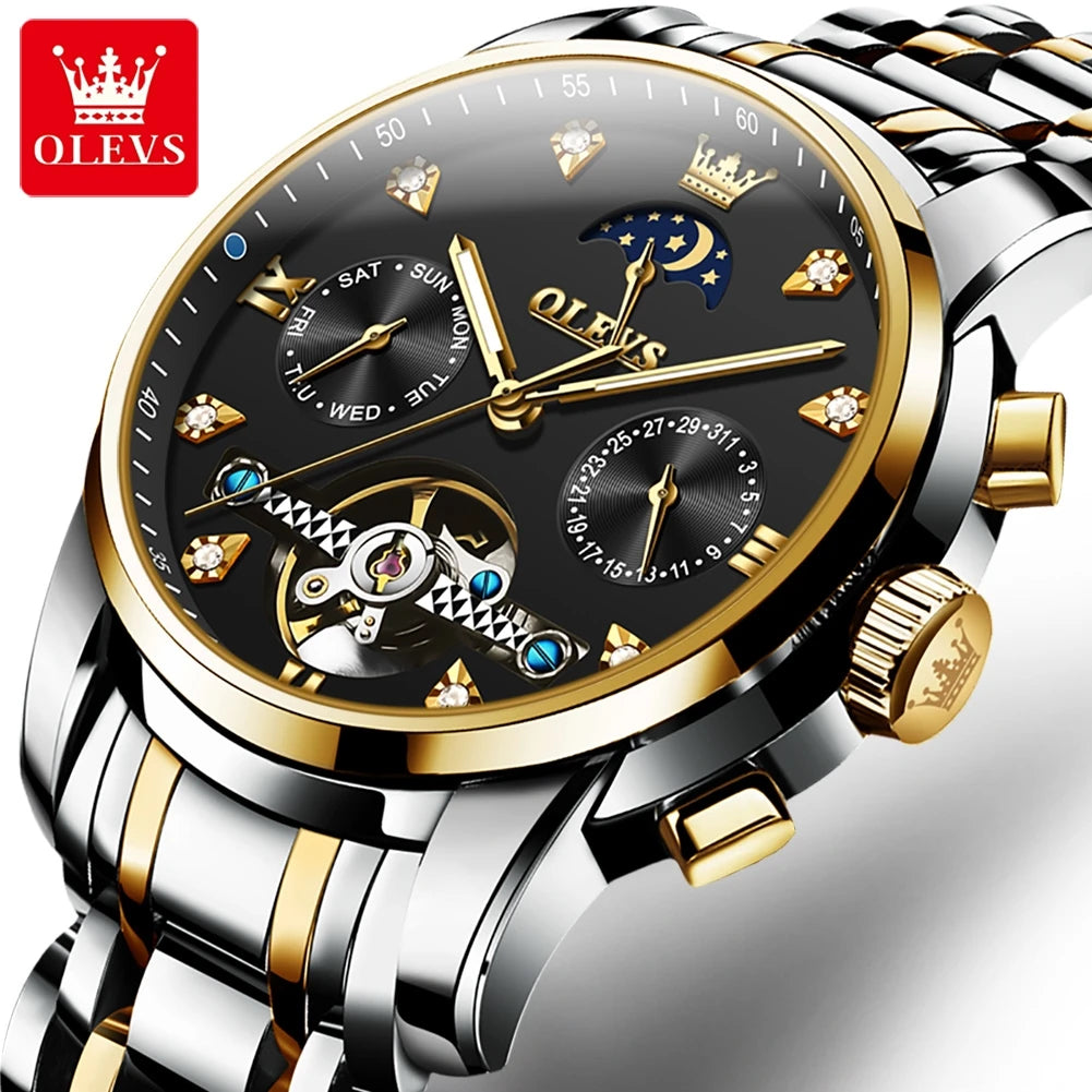 OLEVS 6678 Relogio Factory Custom Watch Skeleton Stainless Steel Mechanical Automatic Watches for Mens Watches Luxury