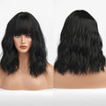 Factory Inventory Delivery Synthetic Water Wave Black Wigs with Bangs Daily Short Bobo Wig for Black White Women