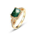 New Arrival Sterling Silver Rectangle Crystals Ring 18K Gold Plated Bling CZ Zircon and Green Moss Agate Rings Wedding Jewelry