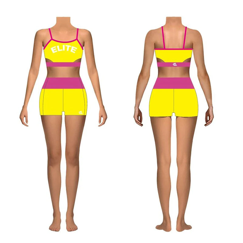 Yellow Activewear Dance Studio Team logo Cheer Warm up Sets Dance Crop Top Practice Wear