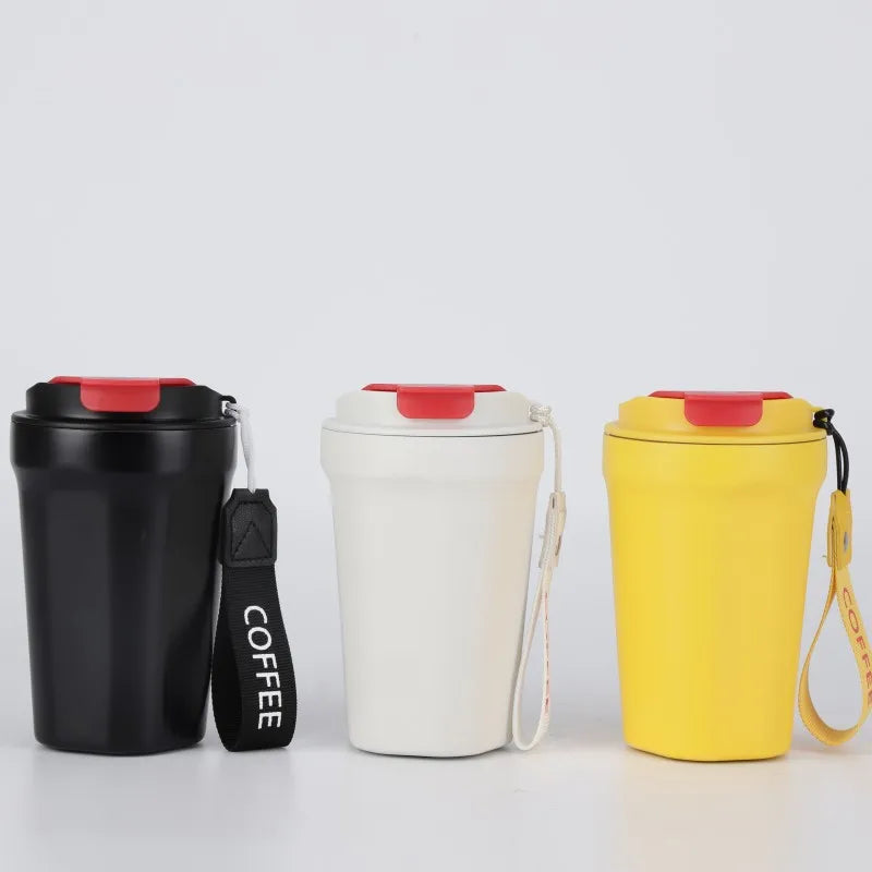 Wholesale Products Double Wall Vacuum Oem Portable Travel Coffee Mugs 380ml Vacuum Cup Coffee Mugs Custom logo Printed with Rope