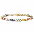 Hot Selling 925 Sterling Silver Tennis Bracelet for Women Oval Cut Multi-Color Cubic Zirconia CZ Gold Plated for Gift