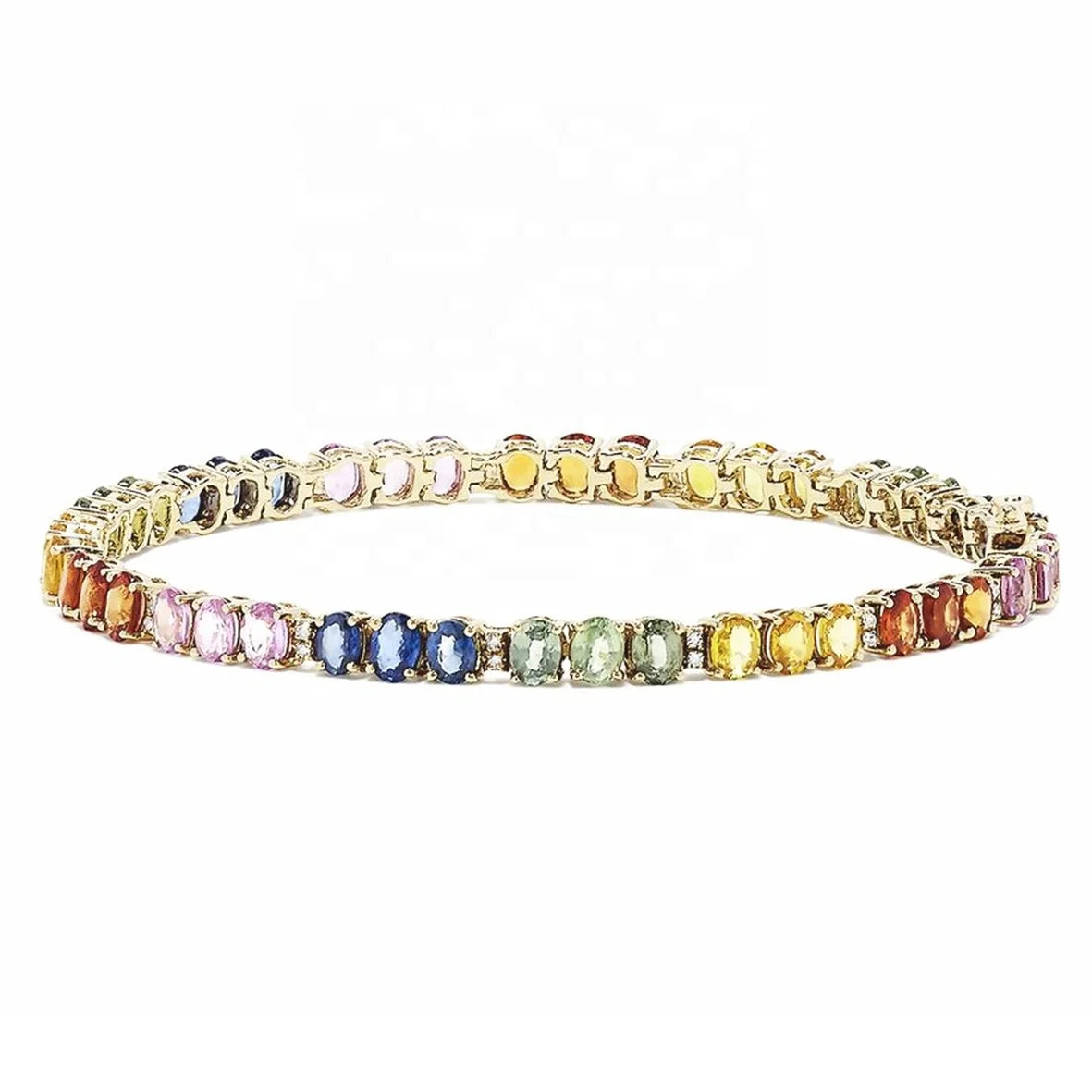 Hot Selling 925 Sterling Silver Tennis Bracelet for Women Oval Cut Multi-Color Cubic Zirconia CZ Gold Plated for Gift