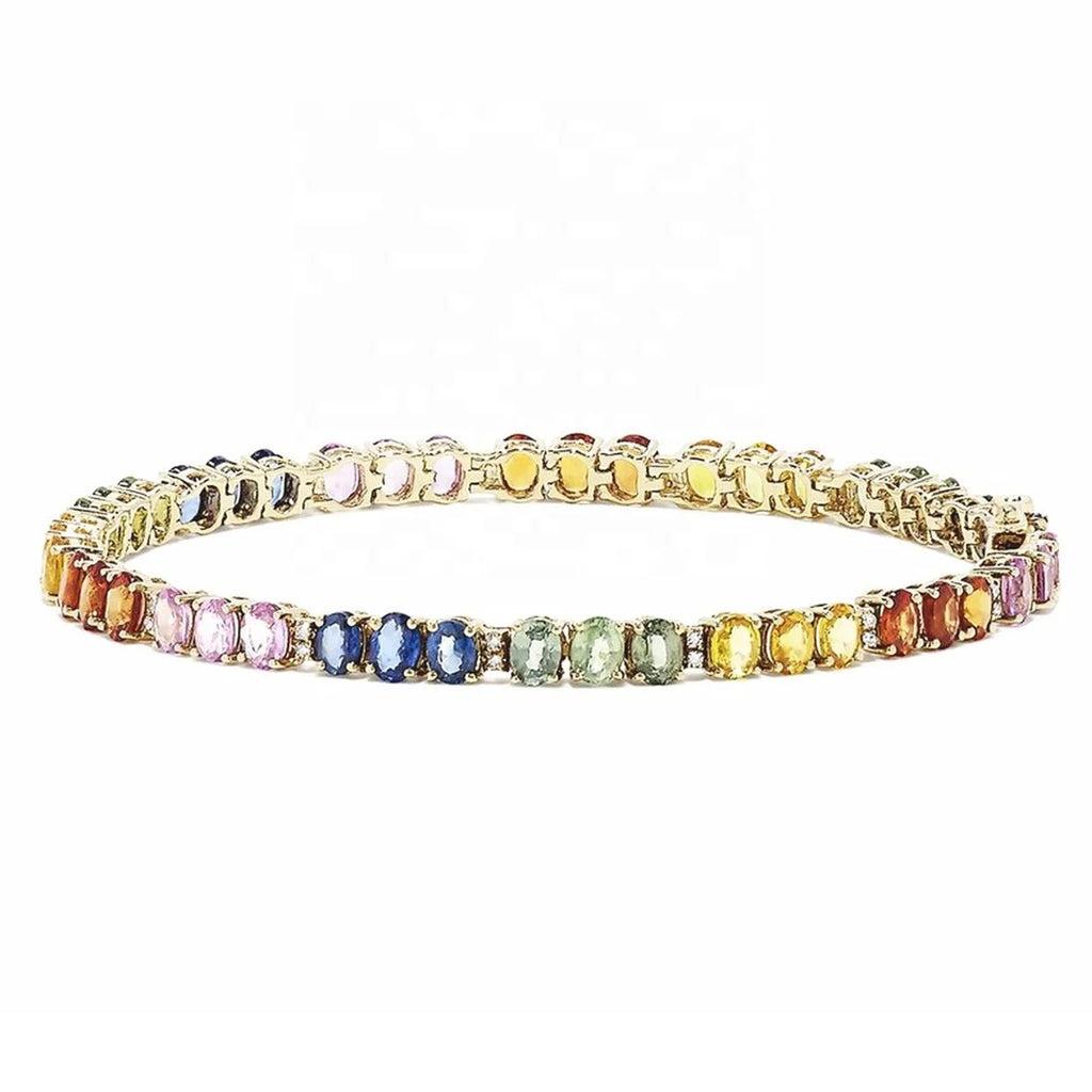 Hot Selling 925 Sterling Silver Tennis Bracelet for Women Oval Cut Multi-Color Cubic Zirconia CZ Gold Plated for Gift