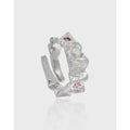 Handmade S925 Sterling Silver Wrinkle Texture Color Zircon Opal Wedding Rings Jewelry