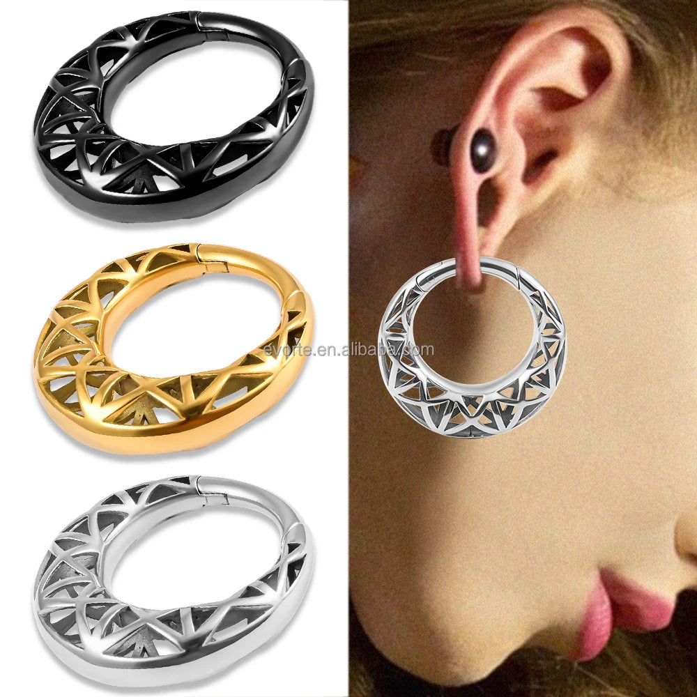 Evorte Classic Tibetan Silver 24K Gold Plated Ear Hoop Huggie Weights Plug Tunnel Piercing Chunky Earrings Ear Fashion Jewelry