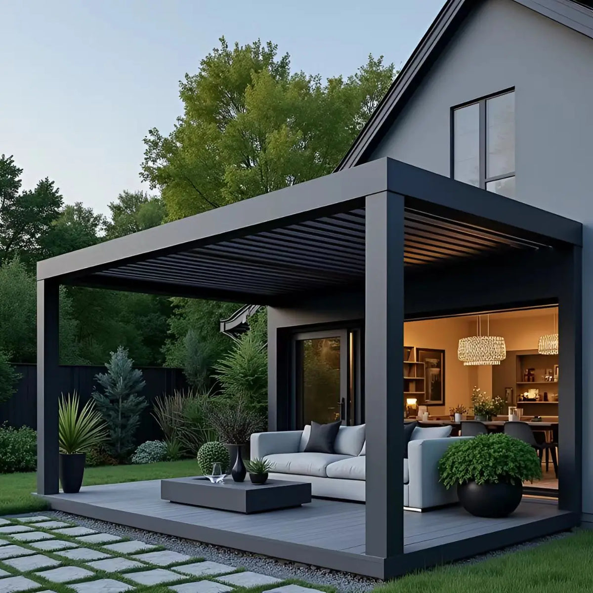 Aluminum Hardtop Pavilion Garden Buildings Heavy Duty Frame Eco-Friendly Modern Nature Outdoor Kitchen BBQ Party Leisure Patio MegaBDM