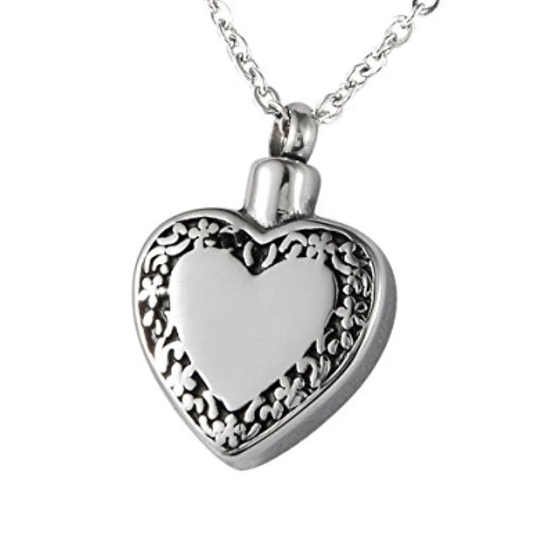 Children's Cremation Heart Urn Stainless Steel Ashes Jewelry Necklace Pendant Memento Flower Keepsake Funeral Gift