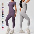 Women's Double-Sided Brushed Fitness Two-Piece Running Yoga Suit Set Solid Color Breathable Tight Fitting Lightweight Yoga Set MegaBDM