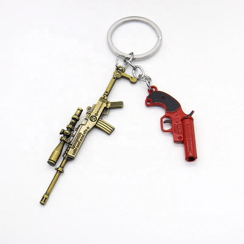 Custom Metal Car Key Chain Wholesale Zinc Alloy 3d Mini Gold Gun Shape Backpack Pendant Games Gift Keychain