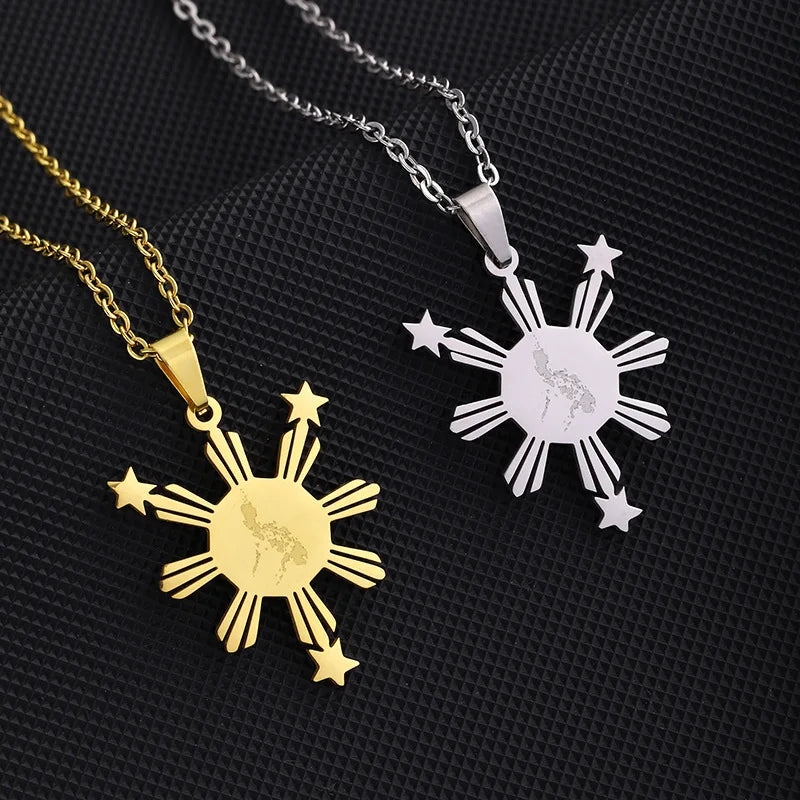 American Fashion Titanium Steel Glossy Gold Filipino Map Shaped Necklace for Men and Women Universal Lovers Necklace Jewelry