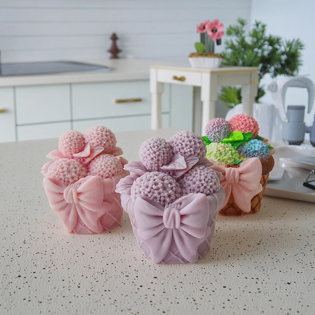 3D Hydrangea Flower Basket Candle Silicone Molds Handmade Soap Chocolate Accompanying Hand Gift DIY Gypsum Drop Glue Mould