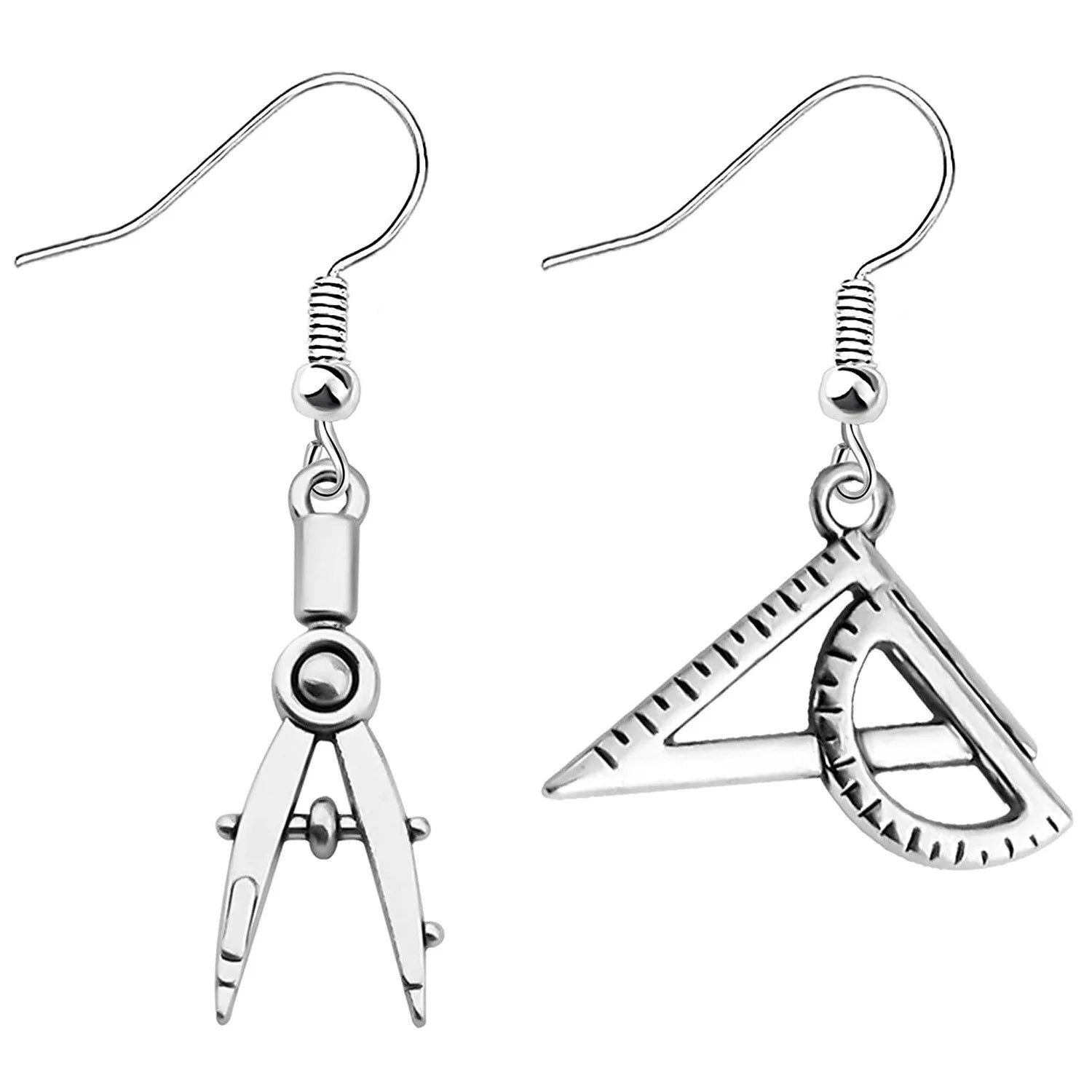 Gift for Teachers Earrings Teacher's Day Gift Jewelry Compasses Ruler Semicircle Charm Statement Girl's Dangling Earrings