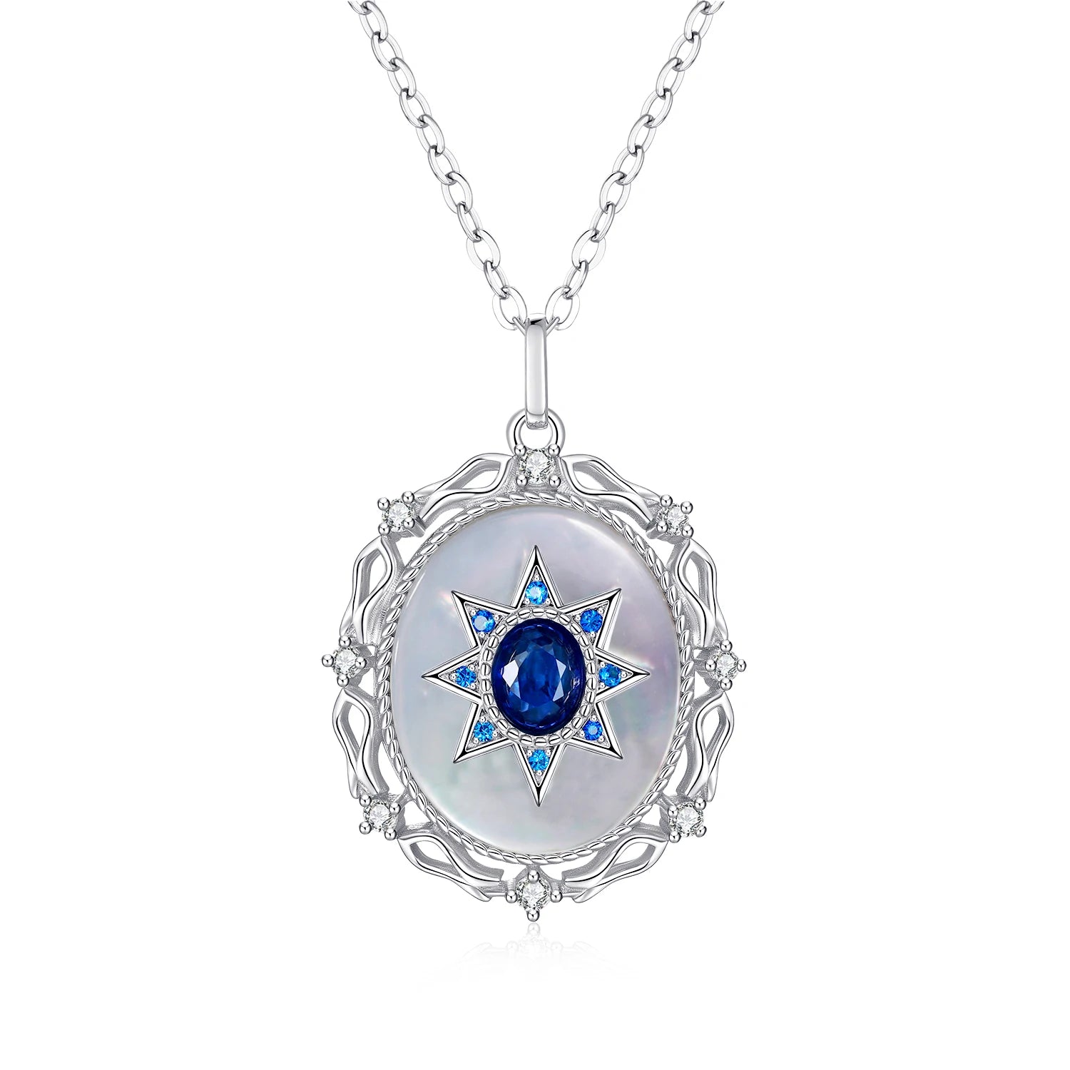 YBO Luxury Women's 925 Sterling Silver Pendant Natural Blue Sapphire Rhodium Plated Bohemian Style Necklaces Engagement Party