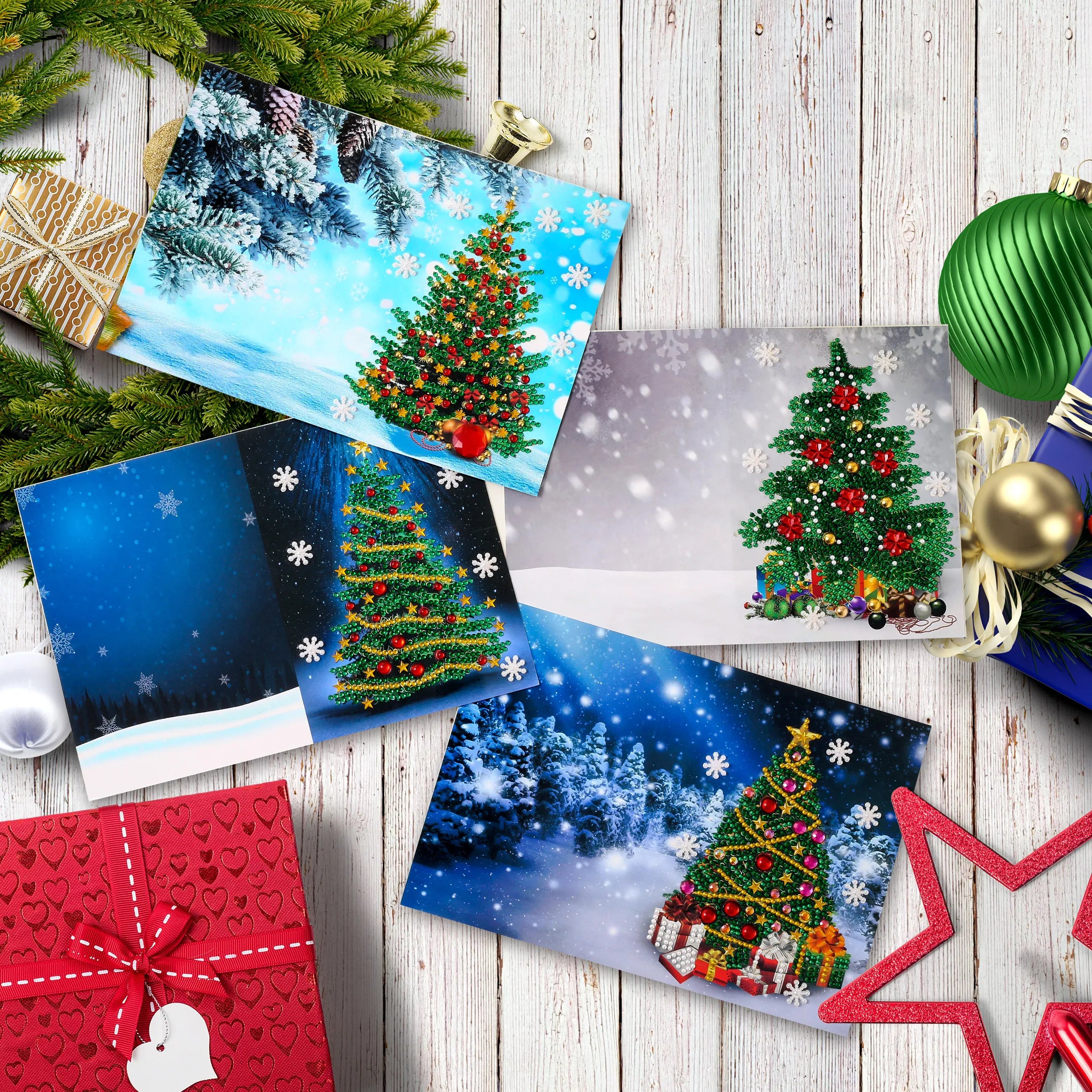 Christmas Cards Diamond Painting Kits Paint by Number Kits Christmas DIY Gift for Holiday Friends and Family 4 Pcs/set