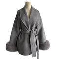 QC23050 New Arrival High Quality Breathable Winter Long Cashmere Wool Cardigan Coat with Detachable Fox Fur Cuffs