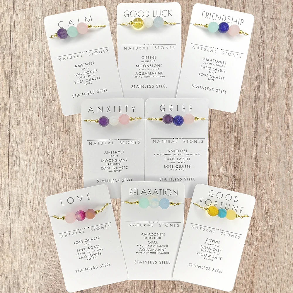 Dainty Healing Crystal Women BraceletNatural Stone Handmade Friendship BraceletStainless Steel Personalized Gifts