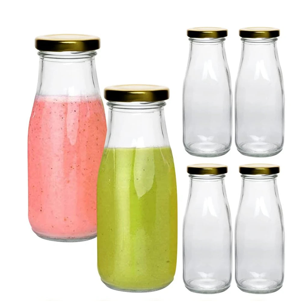 110z Clear Glass Milk Bottle Reusable Metal Twist Lid Straw Square Shape Cover Customizable Color Logo 310ml Storage