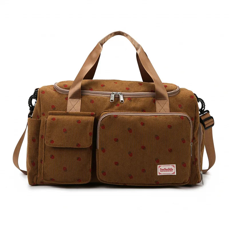 Custom Duffle Bag for Gym Sports Women Girls Workout Travel Corduroy Bag Weekender with Shoe Compartment and Wet Pocket