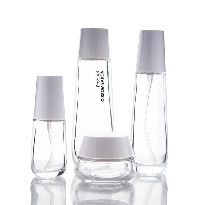 Factory Directly Sell Luxury Airless Glass Jar Dispenser White Face Cream Jar Empty Cosmetic Lotion Bottle Serum Jar Bottle Set