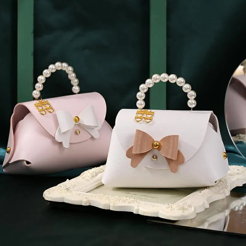 Creative Faux Leather Storage Box with Bow Cute Mini Bag for Wedding & Birthday Party Tiny Bag for Gift Sets