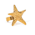 N&S Vintage Style 18K Gold Plated Stainless Steel Starfish Open Ring Trendy Modern Jewelry for Engagement and Anniversary Gift