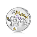 Elephant Mom & Elephant Baby Round Charm 925 Sterling Silver Bead with CZ for Women Fine Bead Jewelry Bracelet Mother's Day Gift
