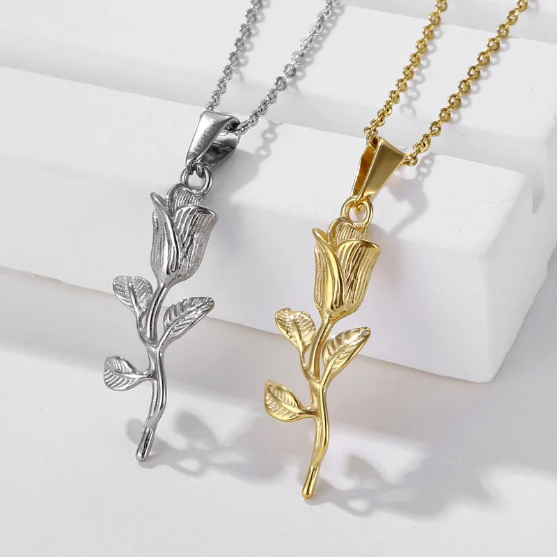 Olivia 18k Real Gold Plated Fashion Jewelry Rose Pendant Rose Flower Necklace for Women Valentine Gift