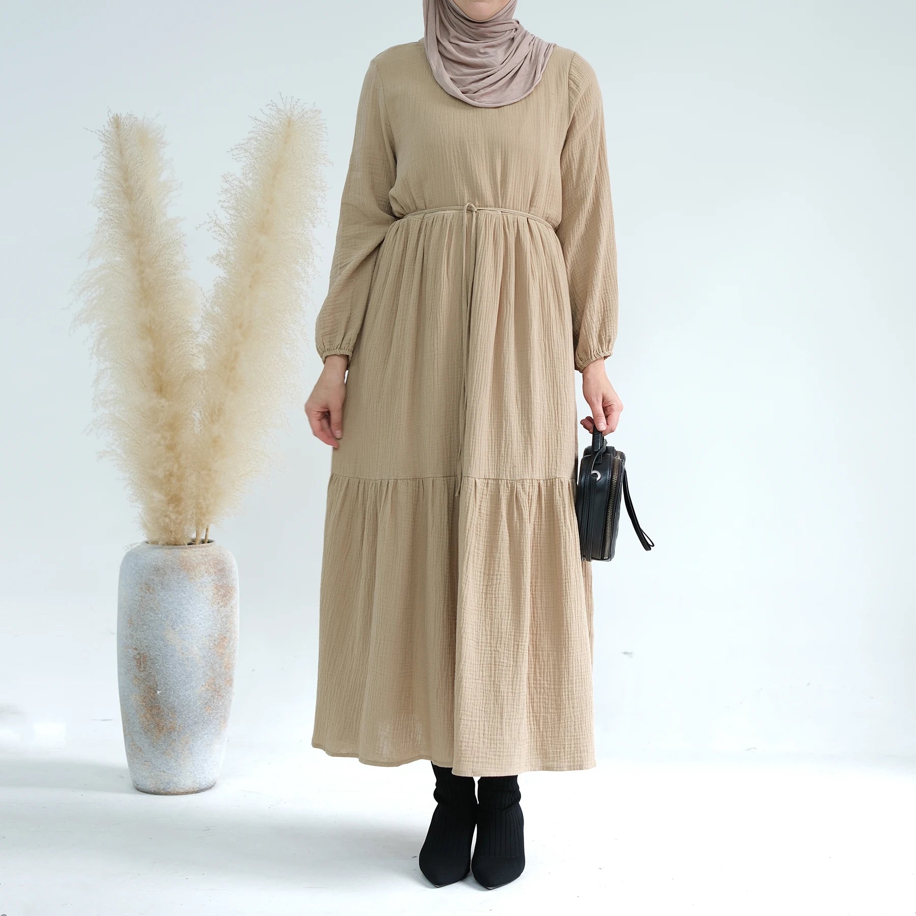 Loriya 2026 Wholesale Cotton Dress Islamic Clothing Women Modest Dresses Abaya Dubai Casual Dresses