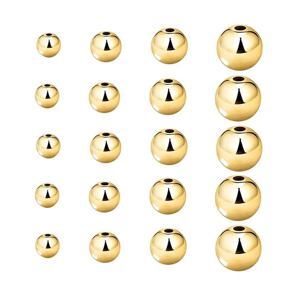 S925 Silver 18K Gold Plated Smooth Round Ball Spacer Beads Tarnish Resistant Loose Beads DIY Accessories for Jewelry Making