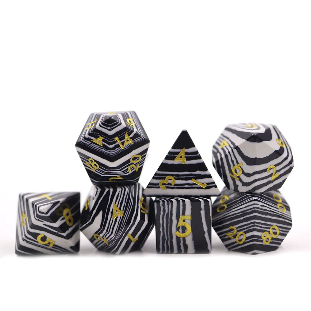 Custom Gemstone Dice Set Polyhedral Gem Natural Stone Stripe Dice Set for DND Board Games