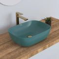 Modern Hand Painted Sea Blue Ceramic Countertop Mounted Bathroom Sink with Stain Resistant Smooth Surface