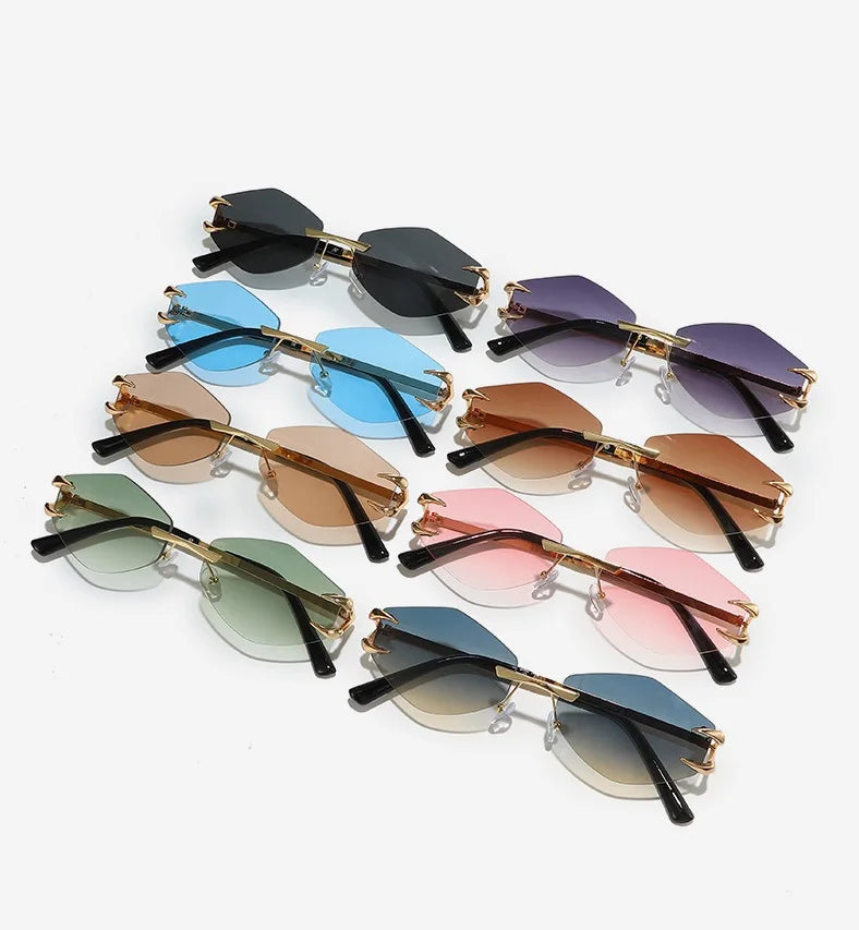 STOCK Fashion UV400 Custom Logo Comfortable Lightweight 2026 New Irregular Rimless Diamond Cut Sunglasses for Women