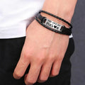 Luxury Men's Leather Bracelet Stainless Steel Silver Gold Black Plated Buckle You Are My Sunshine Person Lover Bracelet for Men