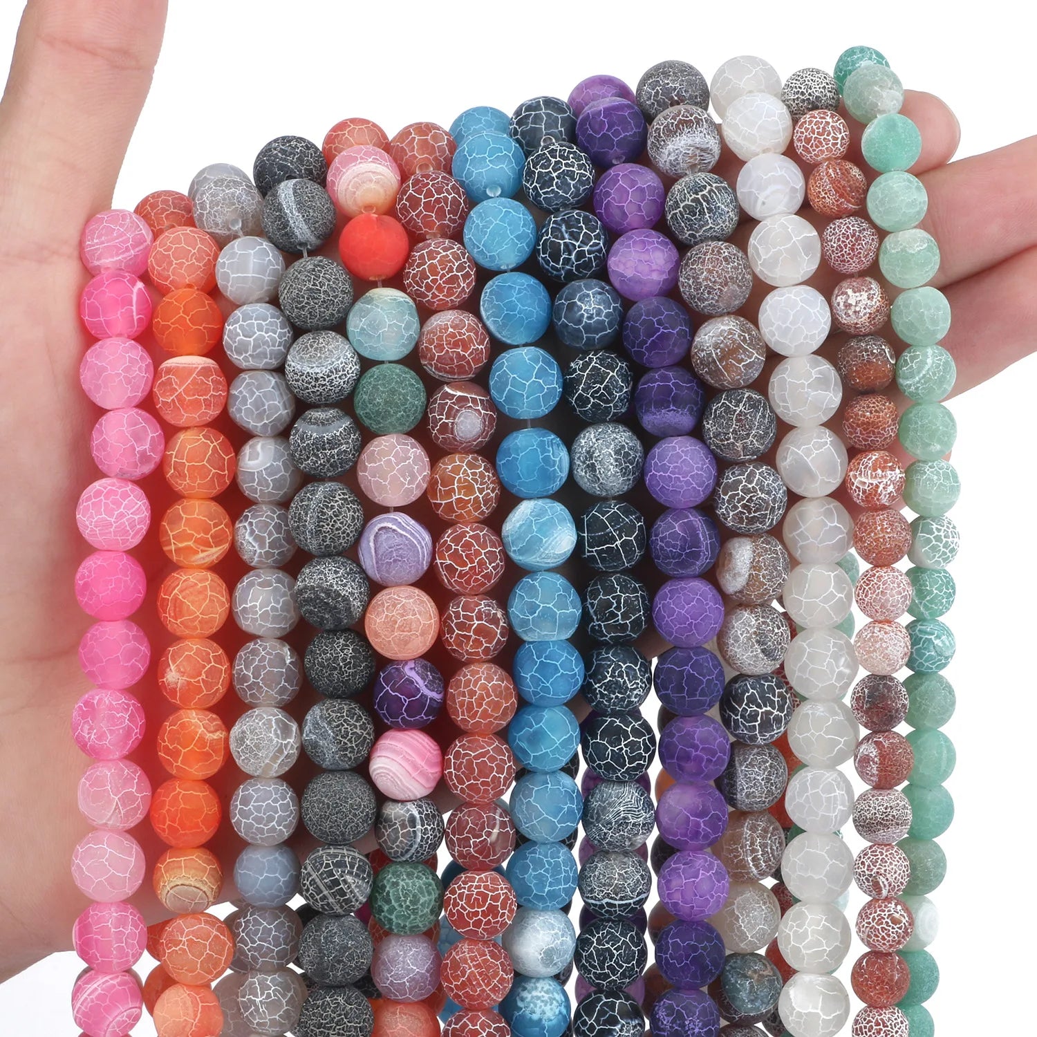 Colorful Beads Wholesale 4/6/8/10mm Frosted Weathered Stone Beads Cracked Crab Agates Beads DIY Jewelry for Making