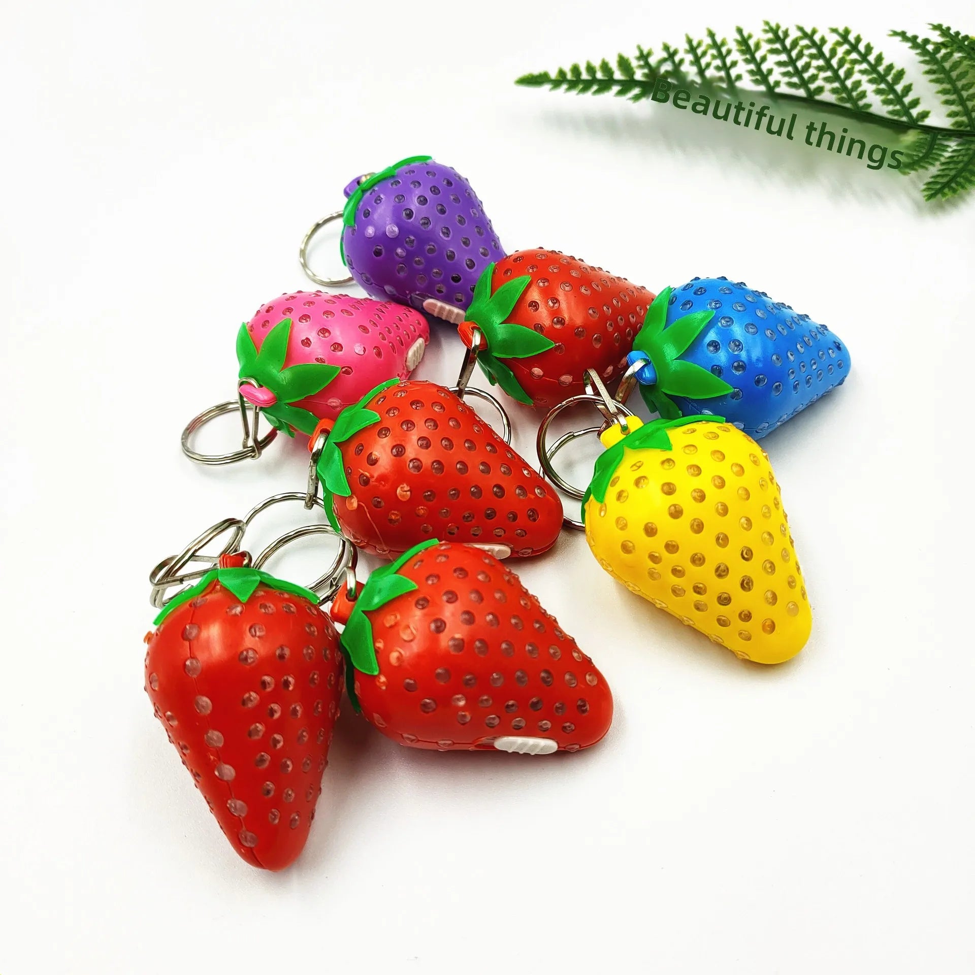 Hot Selling LED Light up Strawberry Pendant Keychain Creative Glowing in the Dark PVC Toy UV Printed Party Kids Gift