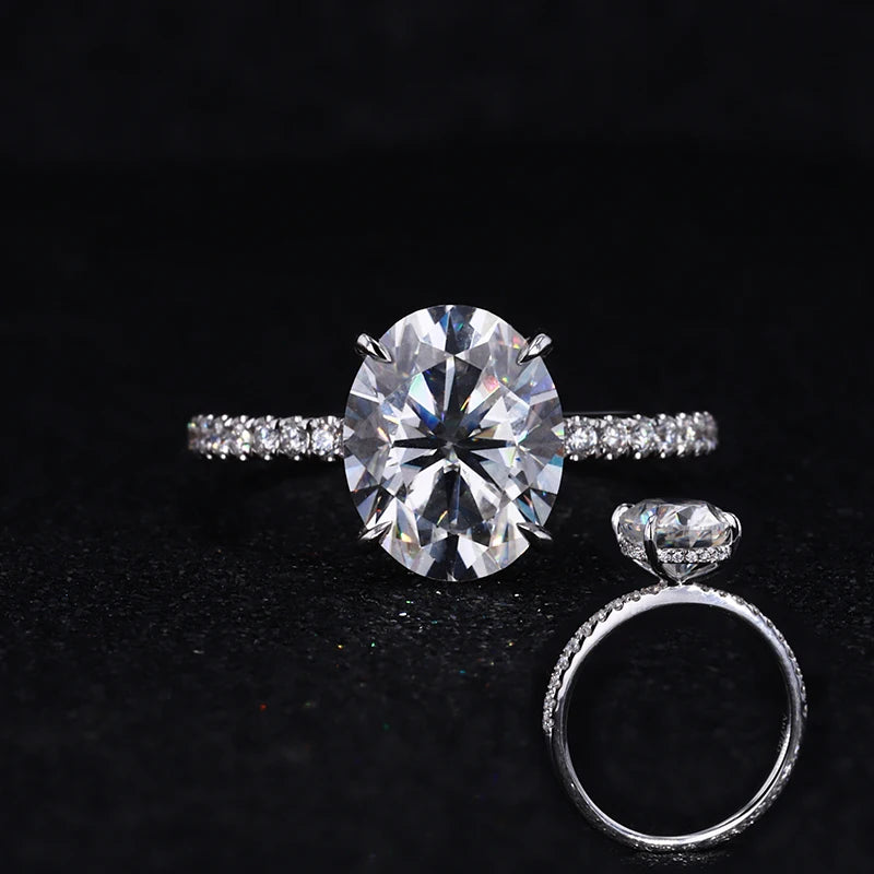 Hidden Halo Jewelry 14K/18K White Gold Brilliant Oval Shaped Moissanite Women's Engagement Rings