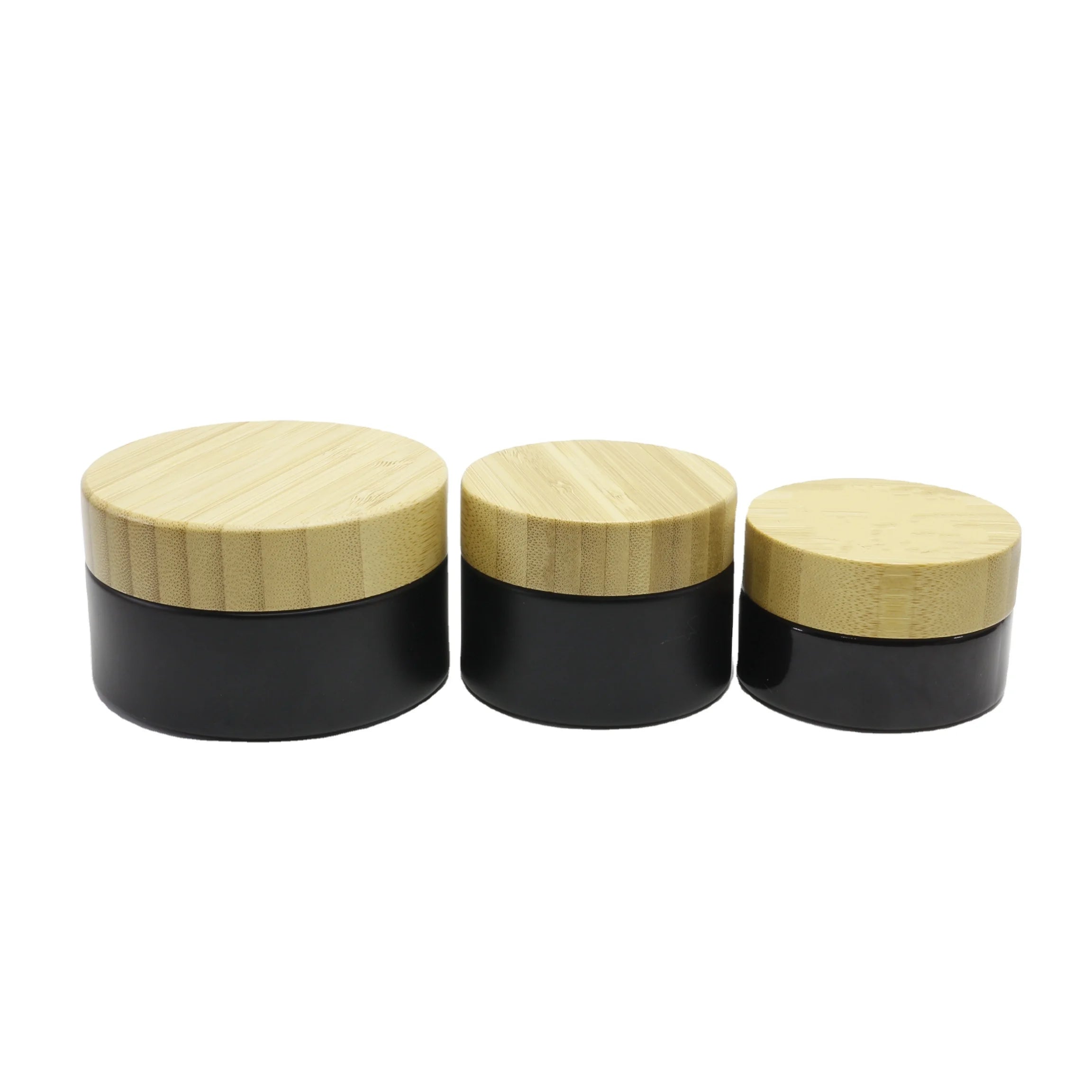 Custom Color Black Frosted Cosmetic Jar Bamboo Body Butter Cream Glass Jar with Bamboo Lid 8oz 50g 100g
