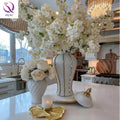 European Tall Ceramic Vase With Gold Striped Electroplating Light Luxury White Ginger Jar for Hotel Home Tabletop Vase