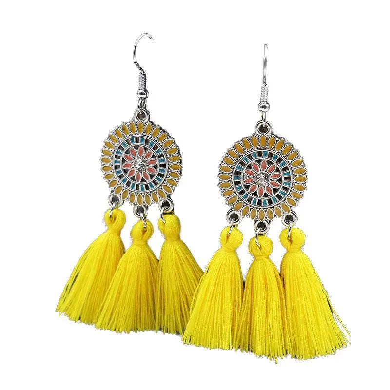 Hot Sale Classic Bohemia Style Alloy Tassel Hoop Pendant Drop Earrings Party Jewelry for Women