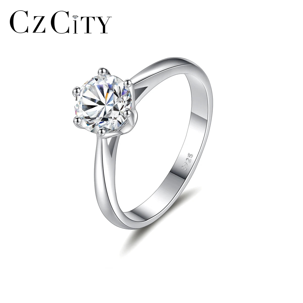 CZCITY Moissanite Eternity Stone Engagement Diamond Dainty Gem Sterling Silver Luxury Wedding 925 Ring Woman