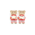 New Fashion Girls' Teddy Bear Enamel Stud Earrings Topaz Pave Glass Stones Gold Plated Casting Alloy Trendy Cartoon Design Gift