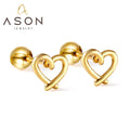 Ason Jewelry New Stainless Steel Love Screw Earrings Ladies Steel Ball Screw Plug Heart Hollow Stud Earrings