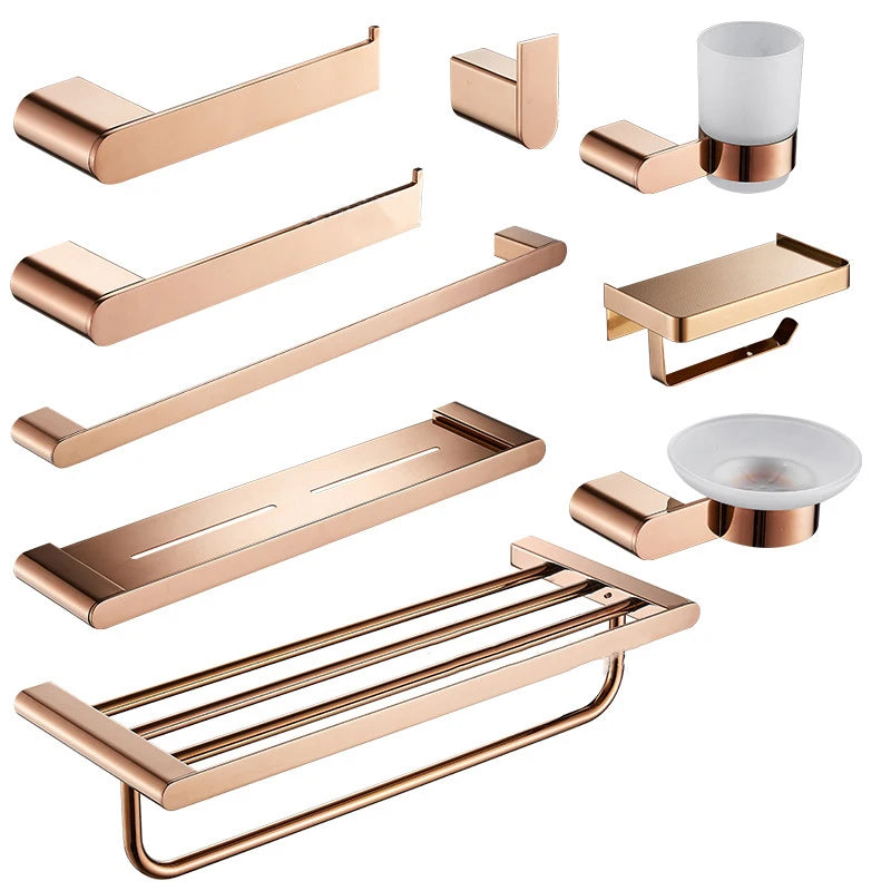 Wall Mounted Bathroom Hardware Set Stainless Steel Towel Bar Set Rose Gold Bathroom Accessories Kit