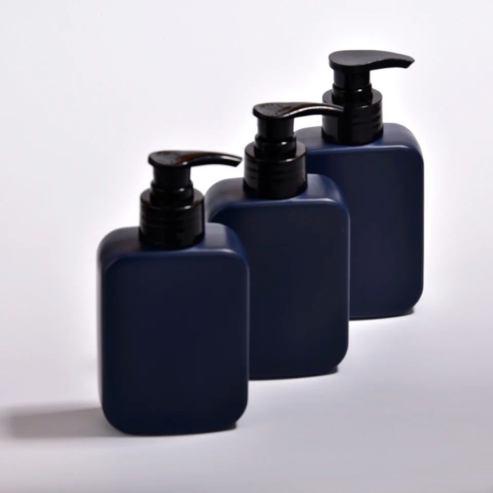 Wholesale  Square 180ml Blue PETG PCR Plastic Refillable Shampoo Conditioner Lotion Pump Bottle Screen Printed