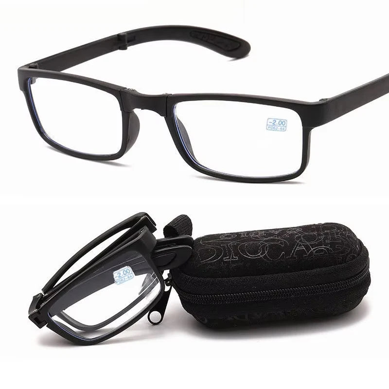 New Portable Finished Folding Myopia Glasses Plus Blue Film Resin Sheet Pouch Bag Spare Eyeglasses Reading Glasses