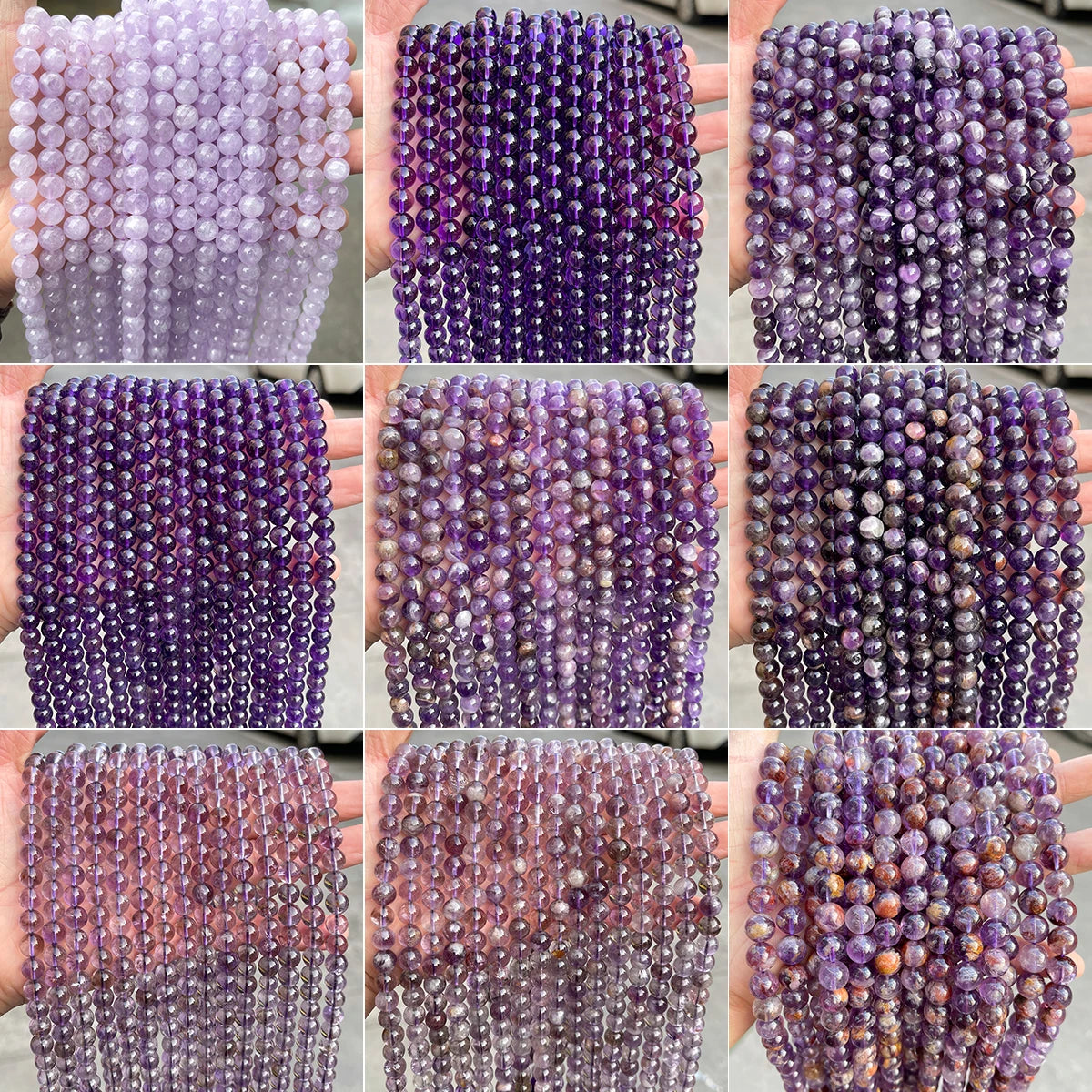 JD Wholesale 4/6/8/10/12mm Natural Purple Ghost Quartz Beads Round Smooth Loose Spacer Amethyst Crystal Beads for Jewelry Making